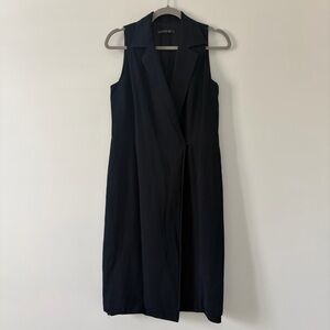Lafayette 148 New York Washed Black Tuxedo Sleeveless Wrap Shift Dress 6